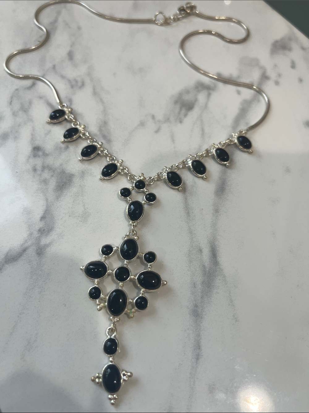 Sterling Silver Necklace with Black Onyx Gemstones  18 inches